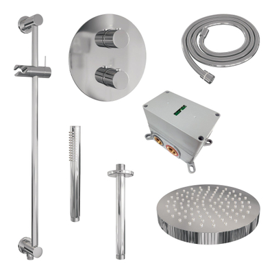 BRAUER Stripe Thermostatische Inbouw Regendouche - 3-weg - rond - SET 45 - 25cm douchekop - plafondarm - staaf handdouche - doucheslang - geïntegreerde glijstang - chroom