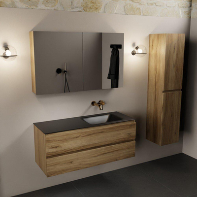 Mondiaz AIVY Ensemble de meuble - 120x45x50cm - 0 trous de robinet - 1 vasque Urban Solid surface - Droite - 2 tiroirs - avec armoire de toilette - Melamine Chai