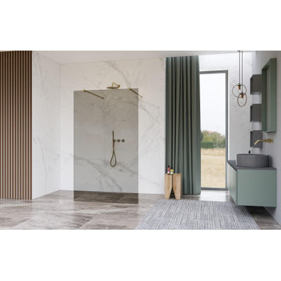FugaFlow Eccelente Vetro Douche à l'italienne - 110x200cm - Fumé - anticalcaire - verre de sécurité 8mm - bras muraux - Laiton brossé (or)