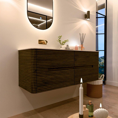 Mondiaz CIRO-DLUX Badkamermeubelset - 130x45x50cm - Solid surface wastafel Ostra - 1 wasbak Links - zonder kraangaten - 4 lades - Shadow