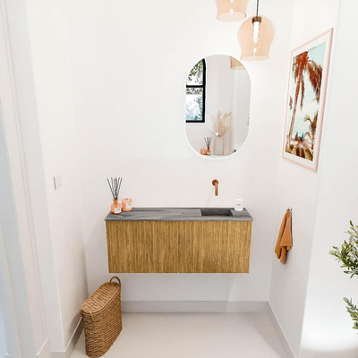 Mondiaz JOYA-DLUX 100cm toiletmeubel - kleur Oak - Wastafel FAYE positie Rechts Zonder kraangat kleur Sombra.