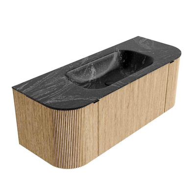 MONDIAZ KURVE-DLUX Meuble de salle de bains 120 cm avec module 25 Len R couleur Oak avec 1 tiroir et 2 portes. Lavabo BIG SMALL au milieu sans trou de robinet couleur Lava.