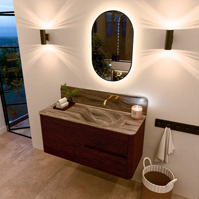 Mondiaz CIRO-DLUX Badkamermeubelset - 110x45x50cm - Solid surface wastafel Sombra - 1 wasbak Rechts - zonder kraangaten - 2 lades - Ruby