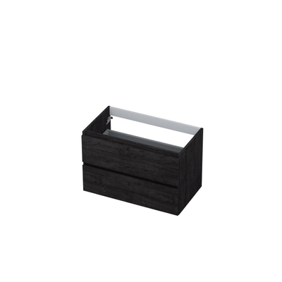 INK Wastafelonderkast - 80x45x52cm - 2 lades - greeploos - met houten keerlijst - MFC - Houtskool eiken