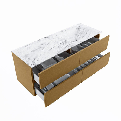 MONDIAZ VICA-DLUX Ensemble de meuble de salle de bains - 130cm - meuble bas oro - 4 tiroirs - lavabo encastré cloud à droite - 1 trou de robinet - version haute 60cm - glace