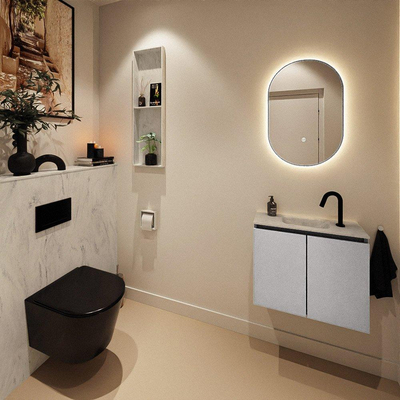 MONDIAZ TURE-DLUX Meuble toilette - 60cm - Plata - EDEN - vasque Opalo - position centrale - 1 trou de robinet