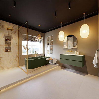 MONDIAZ VICA-DLUX Ensemble meuble de salle de bains - 110cm - meuble sous-vasque army - 2 tiroirs - lavabo encastré cloud à gauche - sans trous de robinet - version haute 60cm - frape