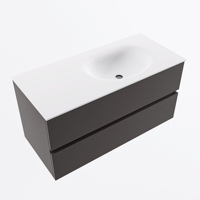 Mondiaz VICA ensemble de meuble de salle de bain - 100cm - meuble sous-vasque gris foncé - 2 tiroirs - lavabo moon droite - sans trous de robinet - version haute de 60cm - talc