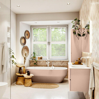 MONDIAZ VICA Ensemble meuble de salle de bains - 120cm - meuble bas rosee - 4 tiroirs - lavabo moon à droite - 1 trou de robinet - version haute 60cm - talc