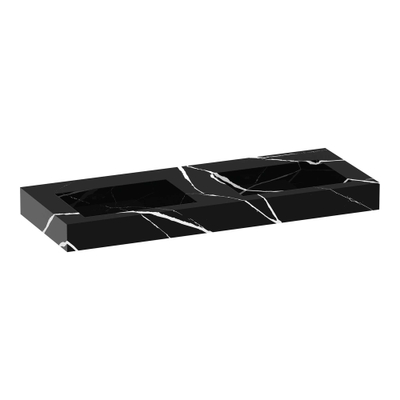 BRAUER Coral wastafel - 120x46x10cm - 2 wasbakken - 0 kraangaten - composiet - marmerlook - Nero Marquina