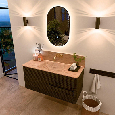 Mondiaz CIRO-DLUX Badkamermeubelset - 110x45x50cm - Solid surface wastafel Saba - 1 wasbak Midden - zonder kraangaten - 2 lades - Shadow