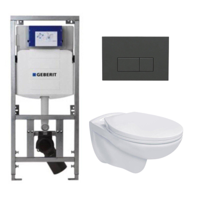 Adema Classico Toiletset - inbouwreservoir -toiletpot -basic toiletzitting - bedieningsplaat rechthoekige knoppen antraciet mat - wit