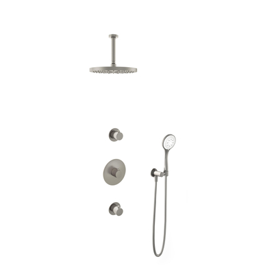Hotbath Buddy IBS - Regendoucheset - 15cm plafondarm - 30cm ronde hoofddouche - 3 standen handdouche - 2 stopkranen - geborsteld nikkel (RVS)