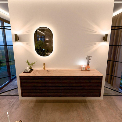 Mondiaz CIRO-DLUX Meuble de salle de bains - 180x45x50cm - Plan vasque en solid surface Arena - 1 lavabo à gauche - 1 trou de robinetterie - 4 tiroirs - Noyer