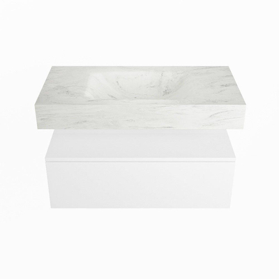 Mondiaz ALAN-DLUX Ensemble de meuble - 90cm - meuble Talc mat - 1 tiroir - Lavabo Cloud Opalo suspendu - vasque Centre - 1 trou de robinet