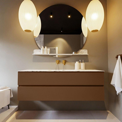 Mondiaz VICA-DLUX ensemble de meuble de salle de bain - 150cm - meuble sous-vasque reposant - 2 tiroirs - lavabo encastré cloud milieu - sans trous de robinet - version haute de 60cm - glace