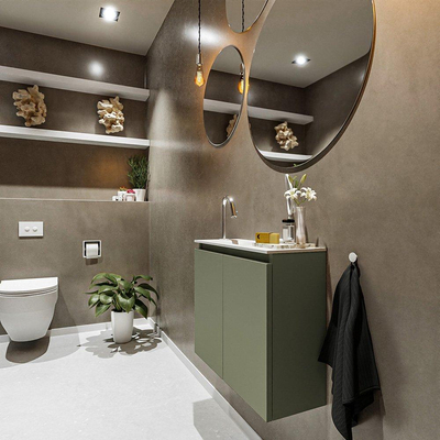 MONDIAZ TURE Kit lave-mains - 60x23x50cm - 1 trou de robinet - 2 portes - army mat - Lavabo à gauche - Acrylique Blanc