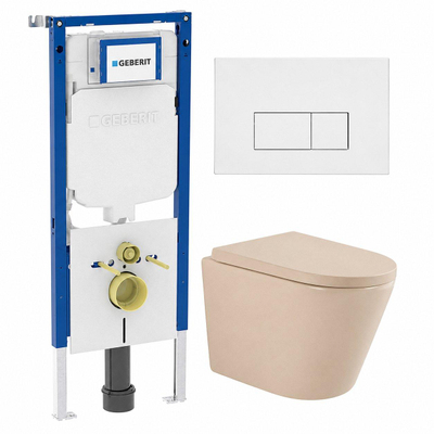 QeramiQ Dely Toiletset - 36.3x51.7cm - diepspoel - rimless - Geberit UP720 inbouwreservoir - softclose toilet zitting - 35mm - mat witte bedieningsplaat - rechthoekige knoppen - mat beige