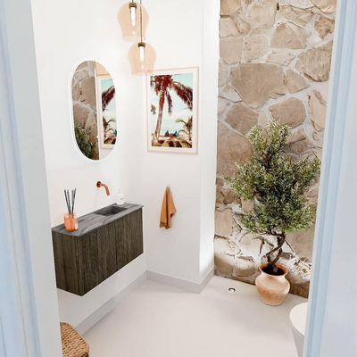 Mondiaz JOYA-DLUX 70cm toiletmeubel - kleur Shadow - Wastafel FAYE positie Rechts Zonder kraangat kleur Sombra.