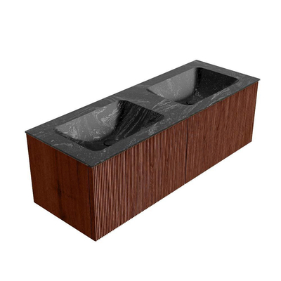 Mondiaz KURVE-DLUX Badkamermeubelset - 130x46x40cm - 2 lade - wastafel solid surface - dubbel - zonder kraangat - Ruby