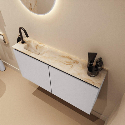 MONDIAZ TURE-DLUX Meuble toilette - 100cm - Cale - EDEN - vasque Frappe - position gauche - 1 trou de robinet