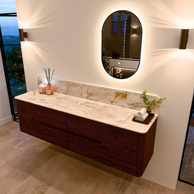 Mondiaz CIRO-DLUX Badkamermeubelset - 180x45x50cm - Solid surface wastafel Frappe - 1 wasbak Rechts - zonder kraangaten - 4 lades - Ruby