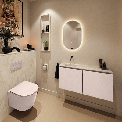 MONDIAZ TURE-DLUX Meuble toilette - 100cm - Rosee - EDEN - vasque Ostra - position gauche - sans trou de robinet