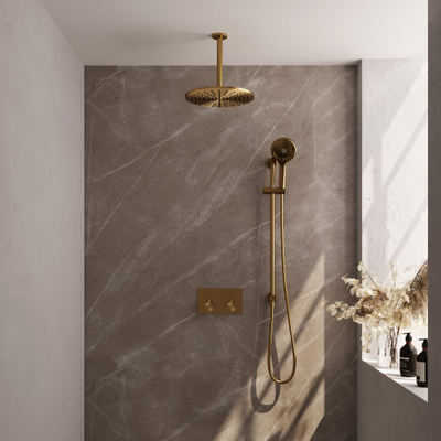 Brauer Gold Edition douche thermostatique pluie à bouton poussoir caché 72 30cm pommeau de douche bras de plafond 3 positions douche à main tuyau de douche coulissant intégré pvd brossé doré