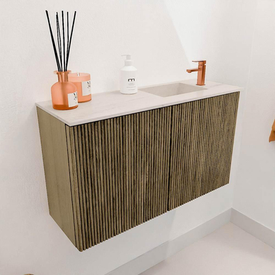 Mondiaz JOYA-DLUX 70cm toiletmeubel - kleur Dusk - Wastafel FAYE positie Rechts 1 kraangat kleur Meli.