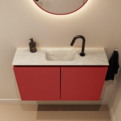 MONDIAZ TURE-DLUX Meuble toilette - 80cm - Fire - EDEN - vasque Ostra - position centrale - 1 trou de robinet