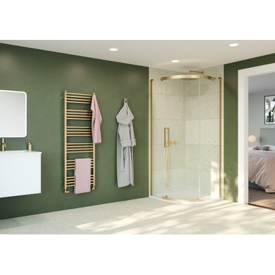 Crosswater Optix 10 Kwartronde Douchebak - 900x900 Rechts Handvat - gecoat messing geborsteld (goud)