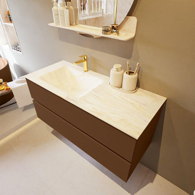 Mondiaz VICA-DLUX Ensemble de meuble de salle de bain - 110cm - meuble sous-vasque reposant - 2 tiroirs - lavabo encastré cloud gauche - 1 trou de robinet - version haute de 60cm - ostra