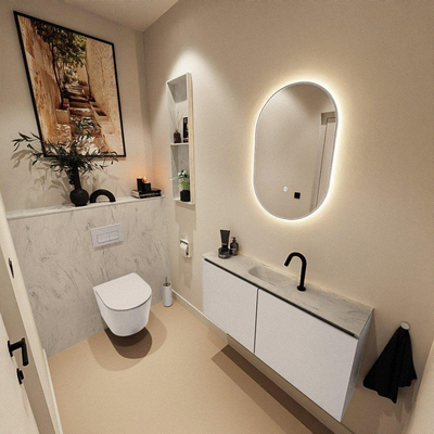 MONDIAZ TURE-DLUX 100cm toiletmeubel Linen. EDEN wastafel Opalo positie midden. Met 1 kraangat.