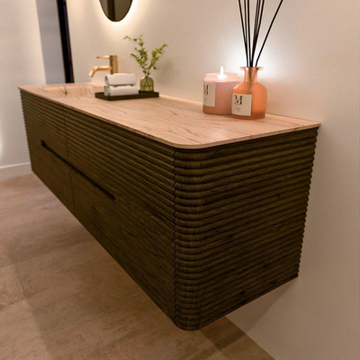 Mondiaz CIRO-DLUX Ensemble de meubles de salle de bains - 170x45x50cm - Plan vasque solid surface Arena - 1 vasque à gauche - 1 trou de robinet - 4 tiroirs - Shadow