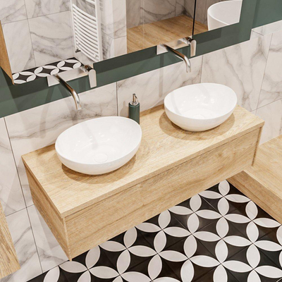 Mondiaz LUSH Meuble salle de bains avec 1 tiroir lavabo BARCO 120x30x45cm double sans trou de robinet Washed oak