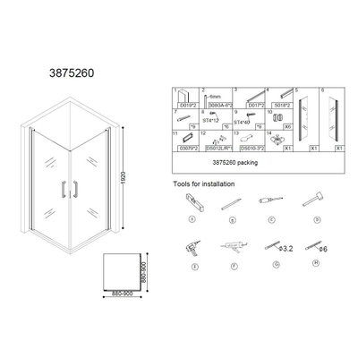 Best Design Erico Cabine de douche carrée 90x90x192cm avec 2 portes verre de sécurité 6mm chrome
