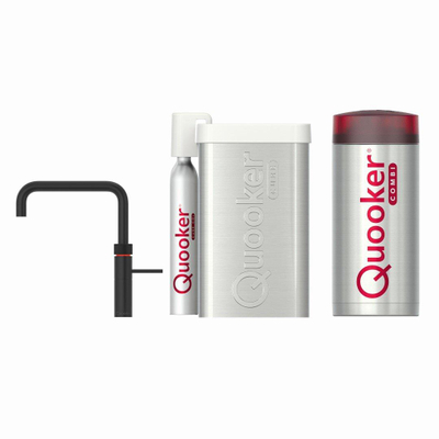 Quooker Fusion Square kokendwaterkraan - draaibare uitloop - Combi incl. Cube reservoir - Warm / kokend / bruisend / gefilterd water - Zwart
