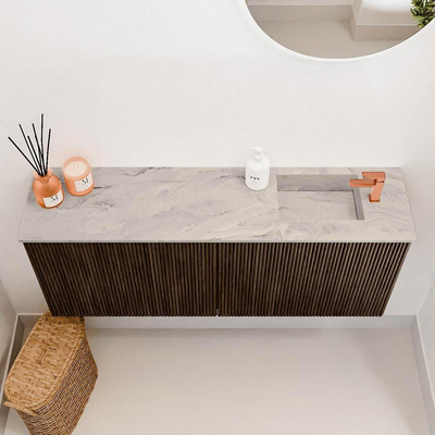 Mondiaz JOYA-DLUX 100cm meuble de salle de bains - couleur Walnut - Vasque FAYE position Droite 1 trou de robinet couleur Glace.
