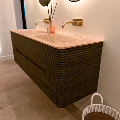 Mondiaz CIRO-DLUX Badkamermeubelset - 140x45x50cm - Solid surface wastafel Saba - 2 wasbak Dubbel - zonder kraangaten - 4 lades - Shadow