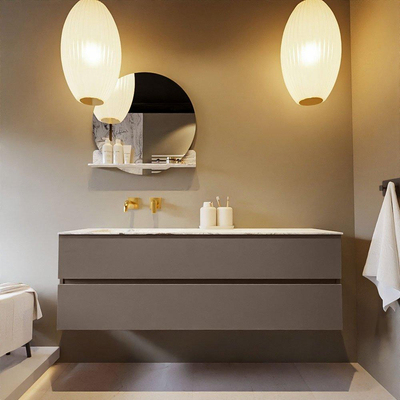 Mondiaz VICA-DLUX Ensemble de meuble de salle de bain - 150cm - meuble sous-vasque fumée - 2 tiroirs - lavabo encastré nuage gauche - sans trous de robinet - version haute de 60cm - glace