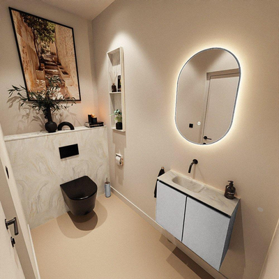 MONDIAZ TURE-DLUX Meuble toilette - 60cm - Plata - EDEN - vasque Ostra - position gauche - sans trou de robinet