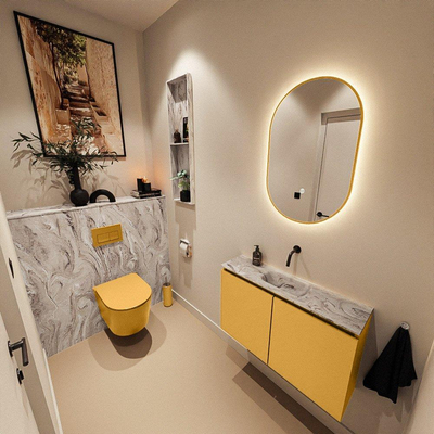 MONDIAZ TURE-DLUX Meuble de toilette 80cm Ocher. Lavabo EDEN Glace position centrale. Sans trou de robinet.