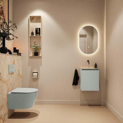 MONDIAZ TURE-DLUX Meuble toilette - 40cm - Greey - EDEN - vasque Frappe - position centrale - sans trou de robinet