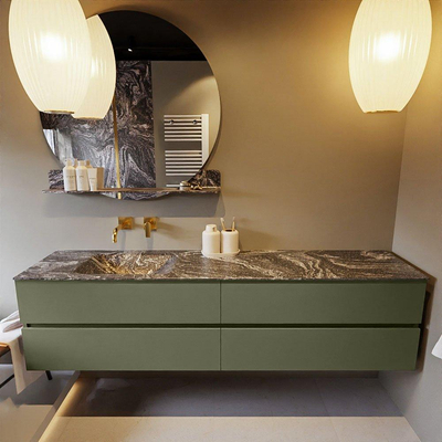 Mondiaz VICA-DLUX ensemble de meuble de salle de bain - 200cm - meuble sous-vasque armée - 4 tiroirs - lavabo encastré nuage gauche - sans trous de robinet - version haute de 60cm - lave