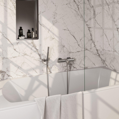 BRAUER Stripe Mitigeur thermostatique de douche - SET 03 - en saillie - support mural - douchette sur barre - flexible de douche - couleur inox brossé PVD