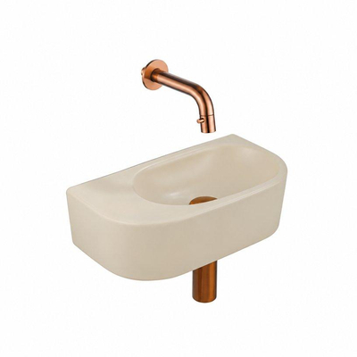 QeramiQ Fuente fonteinset – halfrond – 40x21.5x12 cm – keramiek beige – geborsteld koperen kraan