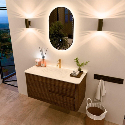 Mondiaz CIRO-DLUX Badkamermeubelset - 100x45x50cm - Solid surface wastafel Opalo - 1 wasbak Midden - 1 kraangat - 2 lades - Dusk