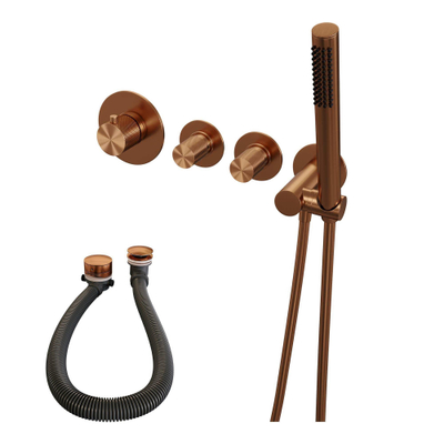 Brauer Copper Carving Robinet baignoire thermostatique avec douchette stick 1 jet et support Cuivre brossé PVD