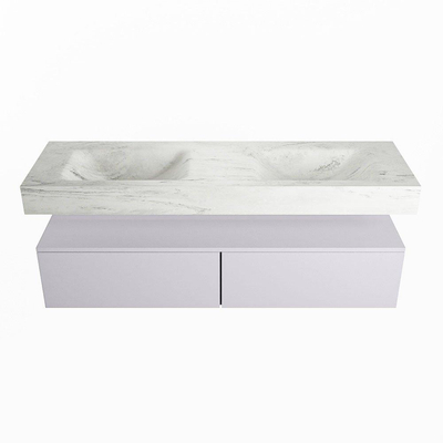Mondiaz ALAN-DLUX Ensemble de meuble - 150cm - meuble Cale mat - 2 tiroirs - Lavabo Cloud Opalo suspendu - vasque Gauche et droite - 2 trous de robinet