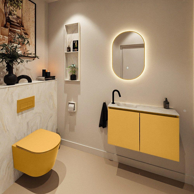 MONDIAZ TURE-DLUX meuble WC 80 cm Ocher. Vasque EDEN Ostra position gauche. Avec 1 trou de robinet.